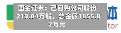 国金证券：已回购公司股份219.04万股	，总金额1855.82万元-第1张图片